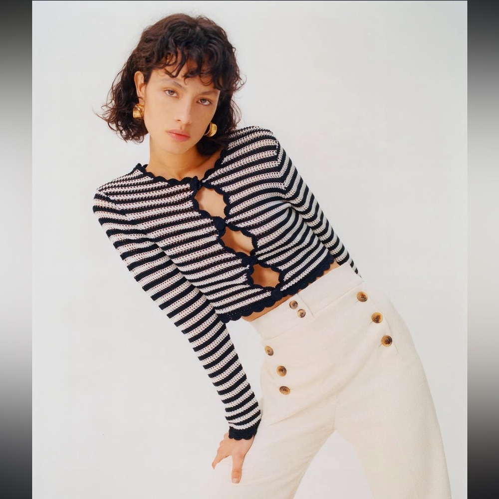 NWT Alexa Chung Striped Crochet Cardigan & Skirt Set